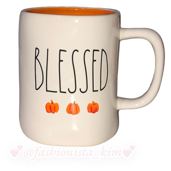 🛍️ Rae Dunn Blessed mug with pumpkin images and orange interior - Picture 1 of 6